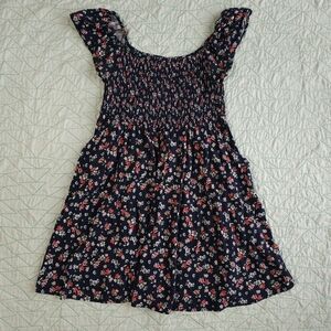 Torrid Blue Floral Short Sleeve Square Neck Casual Smocked Dress